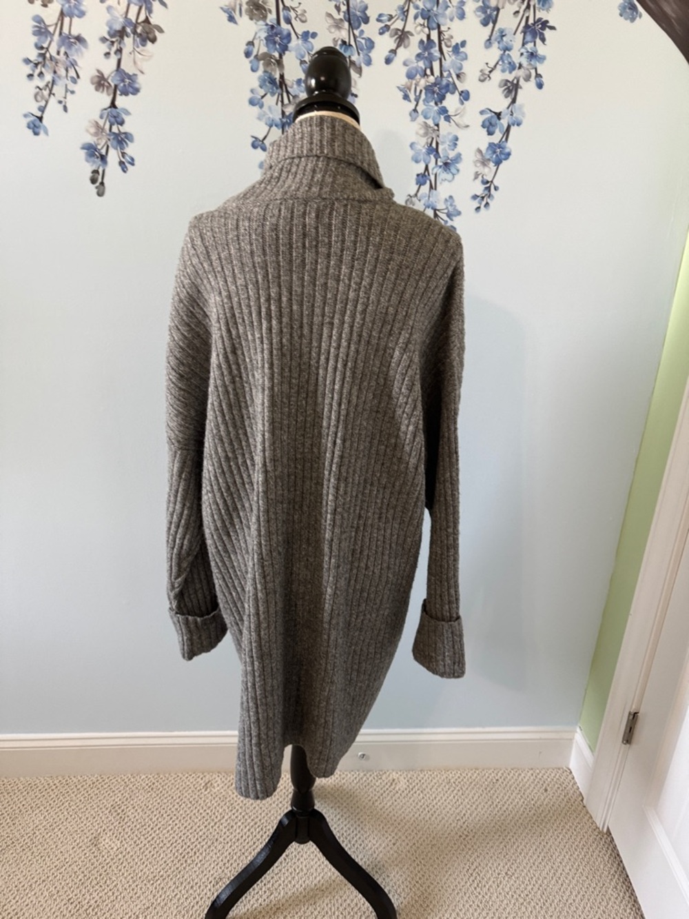 Sonoma Gray Ribbed Cowl Neck Midi Sweater Dress - Picture 3 of 4